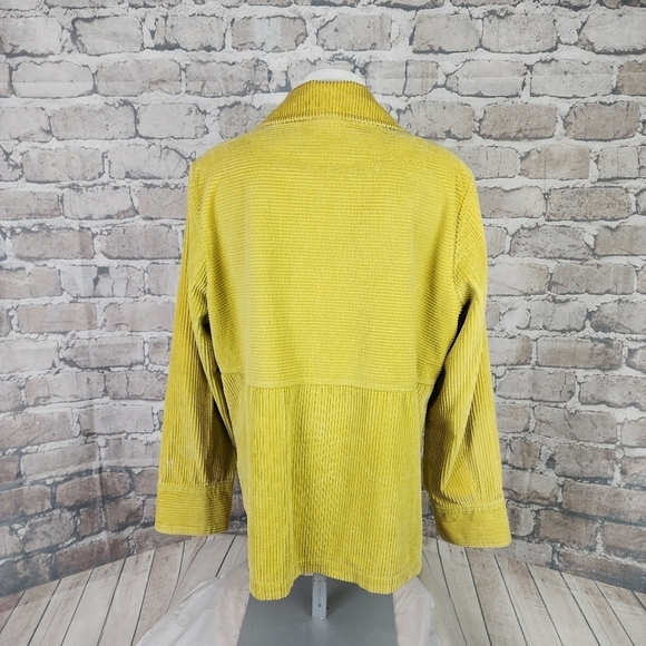 J Jill Wide Cord Button Front Shacket Citron Yellow Size Medium Boho Casual - Picture 7 of 11